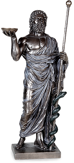 Statue des Asklepios mit Stab und Schlange - Symbol für Heilkunst und Naturmedizin